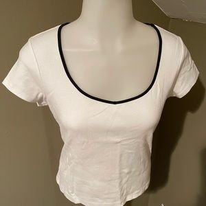 Ann Taylor White Cotton Short Sleeve Top W/Blk Trim SZ S